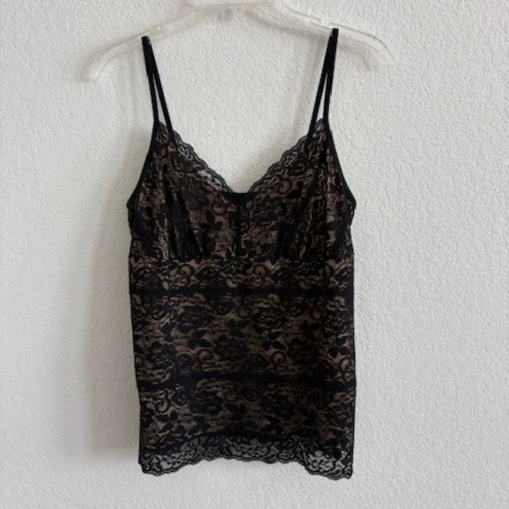 KAREN KANE BLACK LACE W/NUDE LINING CAMI, SIZE XL